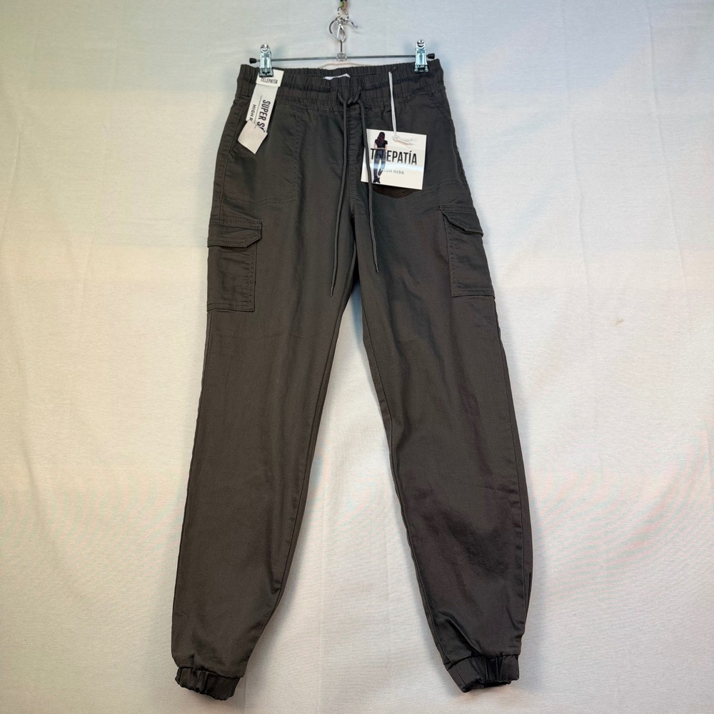 Telepatia Womens High Rise Cargo Jogger Pants Gray Size 5/27 NWT
